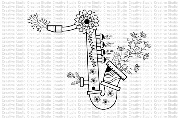 Download Saxophone Wildflower SVG Design Vector - Flower svg Collection