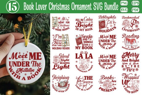 Download Book Lover Christmas Ornament SVG Bundle - Ornament svg Collection