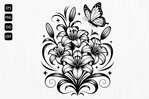 Download Lily Flower Svg, Butterfly Flower Svg - Flower svg Collection